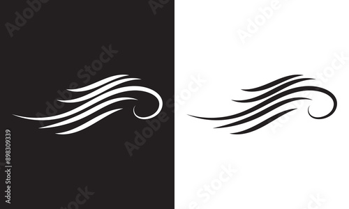 Wind doodle blow, gust design isolated on white and black background. vector illustration. EPS 10