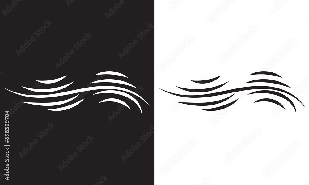 Wind doodle blow, gust design isolated on white and black background. vector illustration. EPS 10