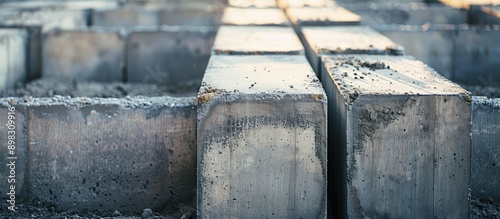 Blocks of concrete arranged neatly in a construction site with ample copy space image for the viewer s focus photo