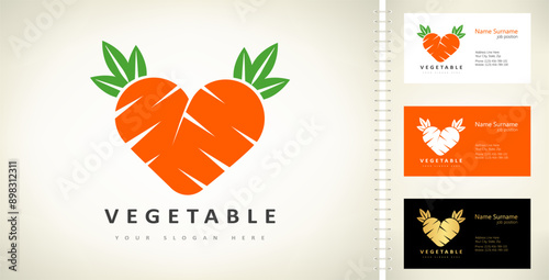 Carrots heart logo vector. Vegetable store design