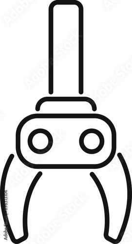 Line icon of an excavator mechanical arm holding a construction tool
