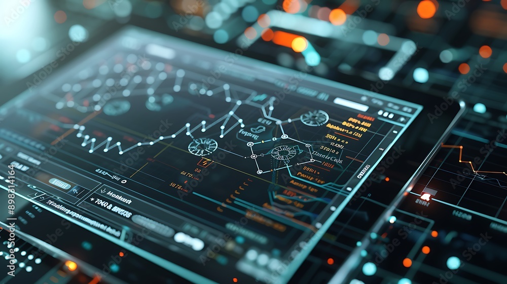 A close-up of a digital tablet displaying an AI-driven blockchain network with encrypted data streams and advanced analytics, set against a futuristic tech background. A close-up of a digital tablet displaying an AI-driven blockchain network with encrypted data streams and advanced analytics, set against a futuristic tech background.