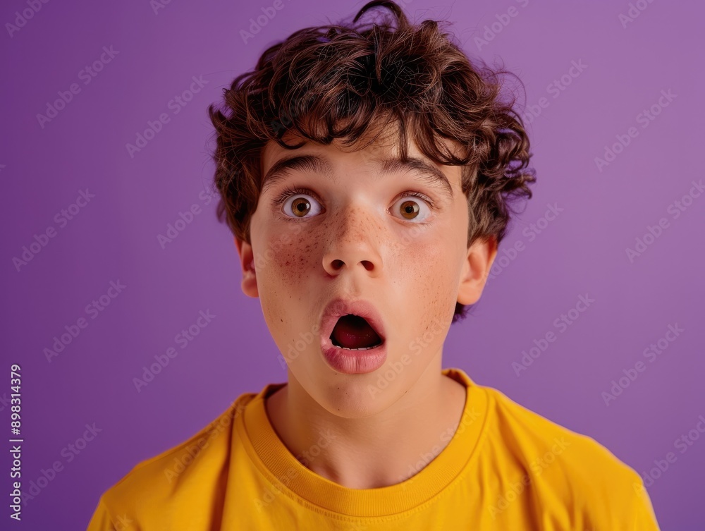 Astonished Teenage Boy Against Solid Bright Background Astonished Teenage Boy Against Solid Bright Background