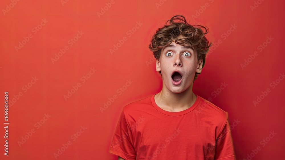 Astonished Teenage Boy Against Solid Bright Background