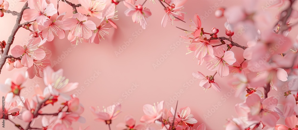 Cherry blossom branches on a pastel pink backdrop for a spring frame with copy space image Cherry blossom branches on a pastel pink backdrop for a spring frame with copy space image
