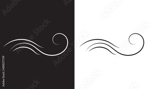 Wind doodle blow, gust design isolated on white and black background. vector illustration. EPS 10