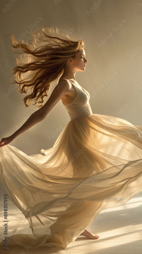Woman in Flowing Dress. generative ai illustration. Woman in Flowing Dress. generative ai illustration.