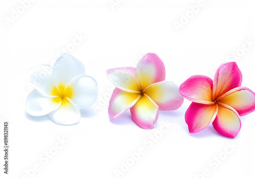 pink plumeria, pink colorful plumeria groups, Frangipani flower isolated on white background with clipping path.