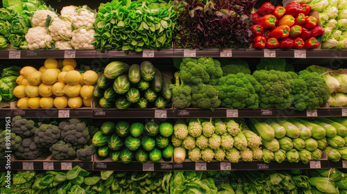 World Food Day. products on store shelves. vegetables on the market shelves