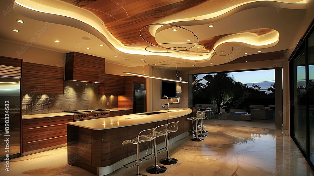 Contemporary kitchen with a unique ceiling design Contemporary kitchen with a unique ceiling design