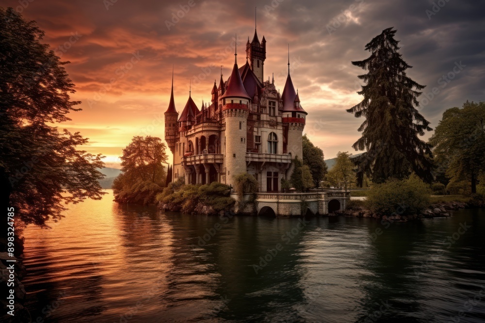 Fototapeta premium Beautiful Castle At The Lake castle lake architecture. .