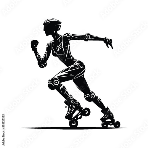 Inline Skating, roller skate   female player in cyberpunk pattern illustration, emblem shield badge