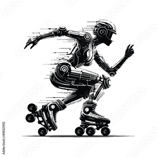 Inline Skating, roller skate   female player in cyberpunk pattern illustration, emblem shield badge