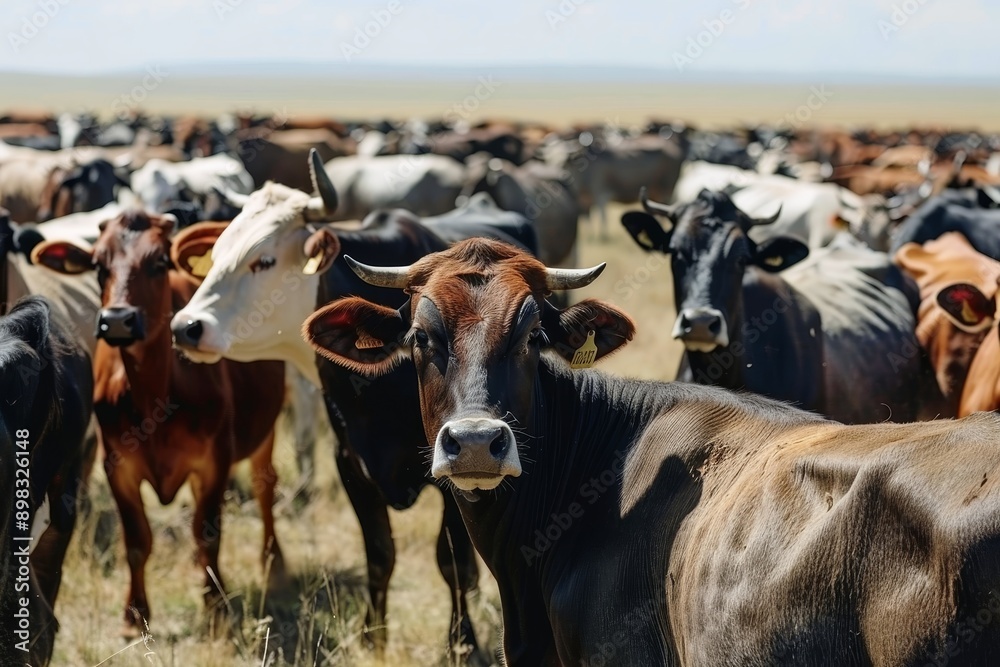 A huge herd of cattle on dry land for meat production. A huge herd of cattle on dry land for meat production.