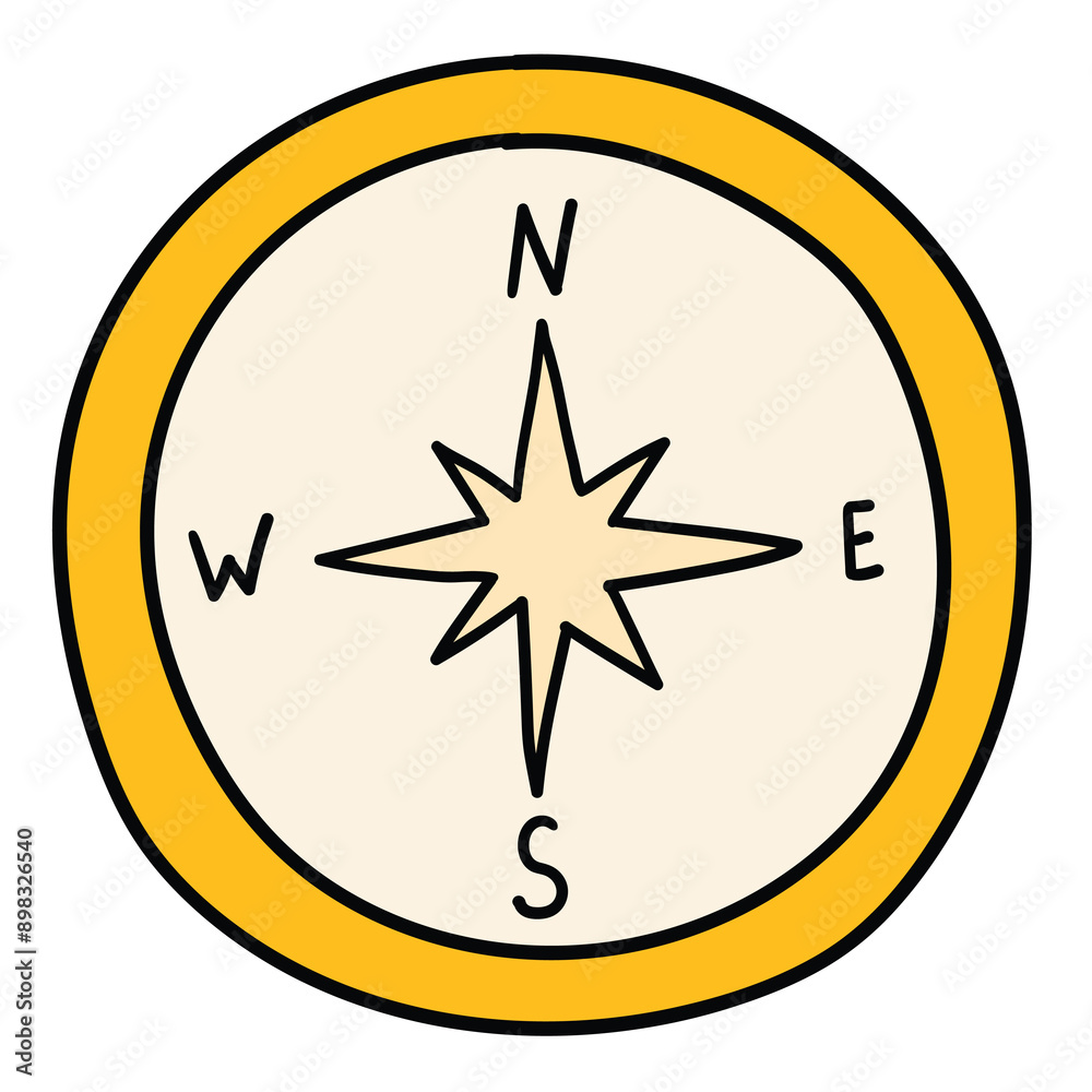 Hand drawn cartoon compass on white background. Hand drawn cartoon compass on white background.
