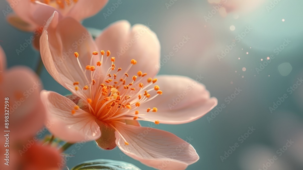 Fototapeta premium A pink flower in focus against a vase, with water droplets at its base and a softly blurred background