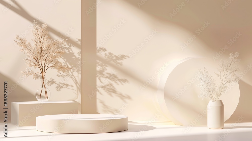 A white room with a white vase and a white pillar A white room with a white vase and a white pillar