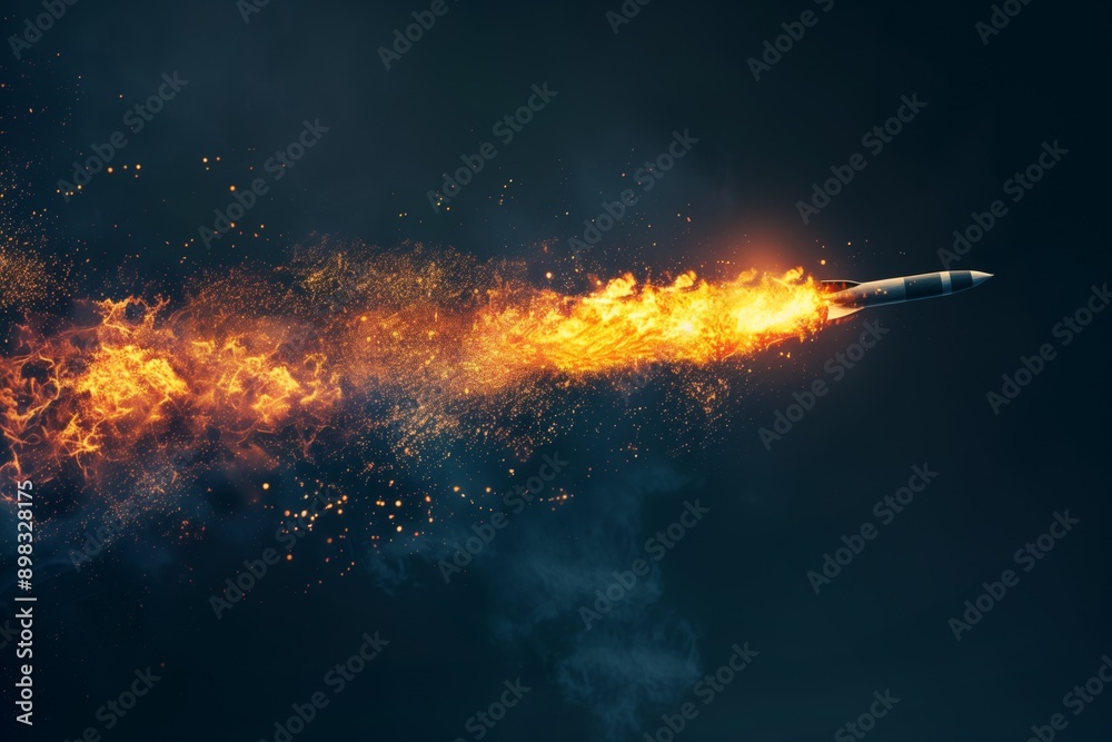 A rocket with a trail of fire A rocket with a trail of fire