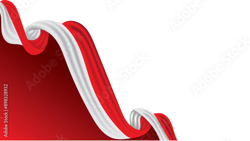 Red and white fabric flowing on red background.