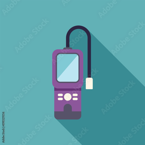 Gas detector device measuring methane level with long shadow on a blue background