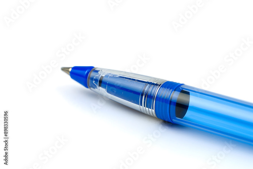 "Isolated Ballpoint Pen with Blue Cap on White Background"