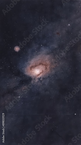 Stunning Deep Space Galaxy with Bright Nebulae and Stars Captured in Dark Cosmos photo