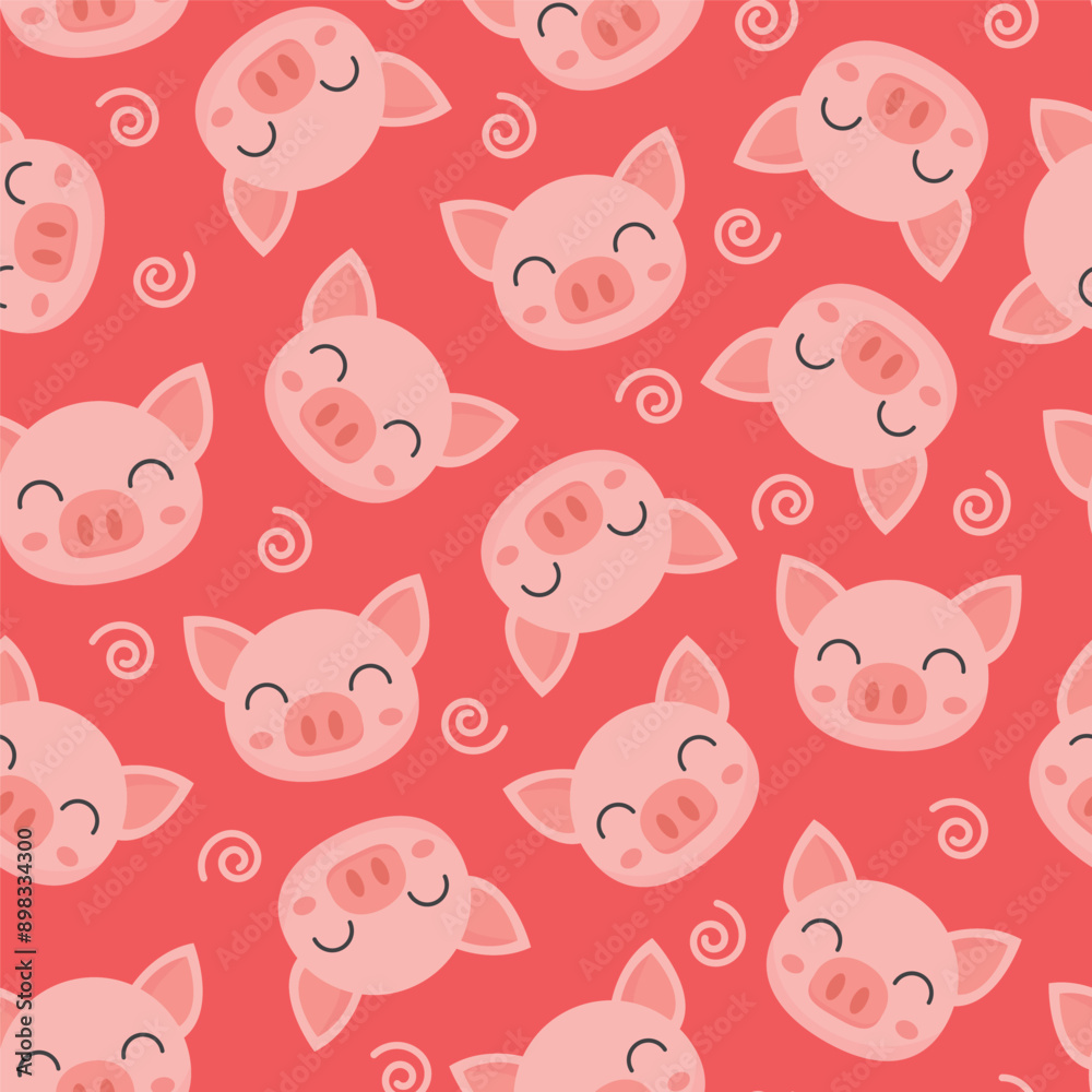 cartoon cute smiling pig seamless pattern with red background cartoon cute smiling pig seamless pattern with red background