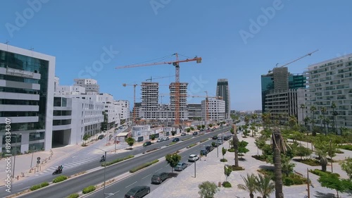 high angle view of traffic and construction in Casa Finance City