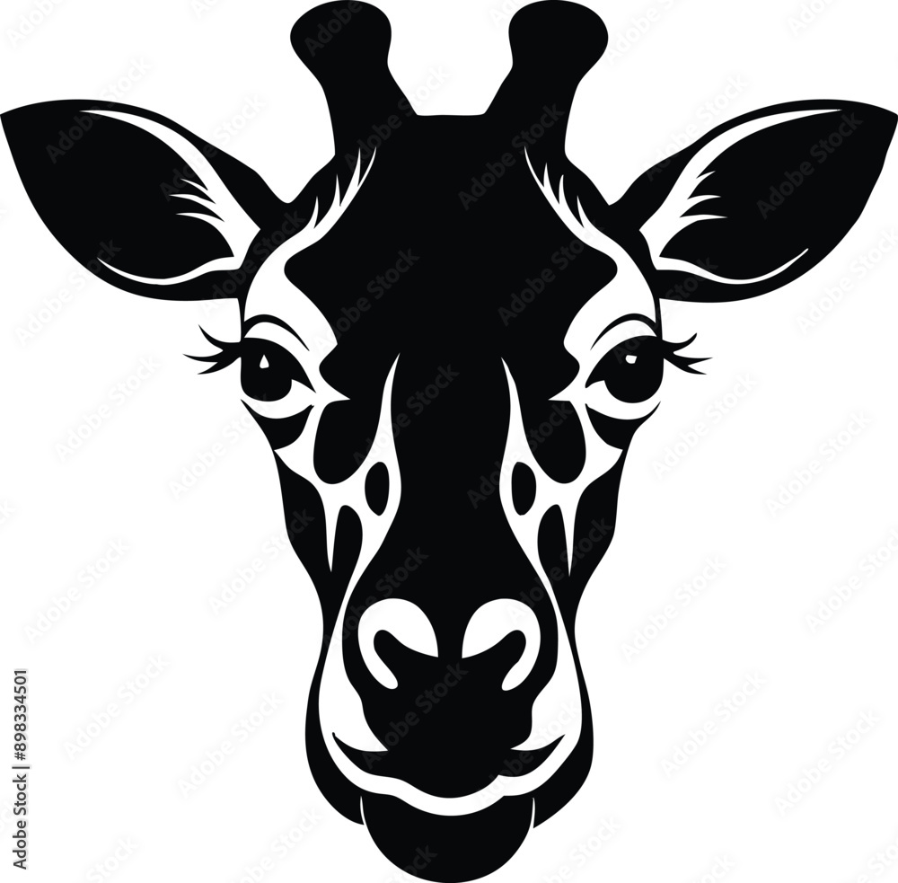 Fototapeta premium Black and white silhouette of a giraffe head