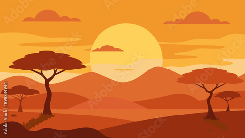  African Savannah landscape in the Morning vector illustration 