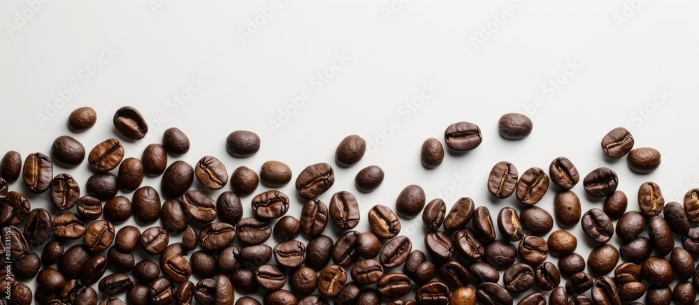 Coffee beans arranged as a border on a white background with copy space image Coffee beans arranged as a border on a white background with copy space image