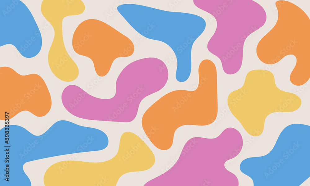 Positive abstract background with colorful blobs and liquid shapes. Trendy doodle style design. Contemporary minimalistic naive backdrop Positive abstract background with colorful blobs and liquid shapes. Trendy doodle style design. Contemporary minimalistic naive backdrop