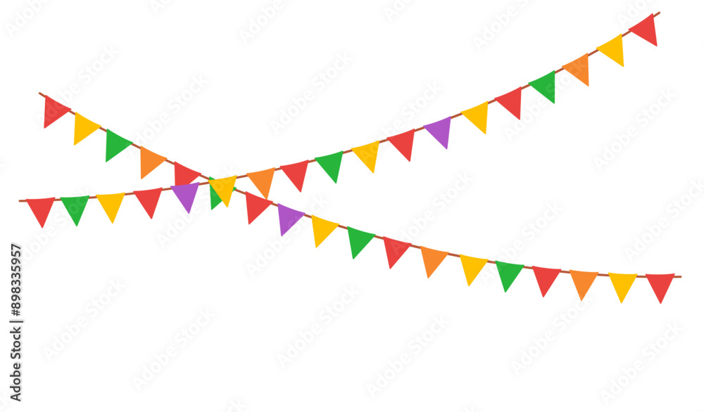 Hanging garlands, border. Carnival party triangle flags for kids. Vector illustration isolated on white background Hanging garlands, border. Carnival party triangle flags for kids. Vector illustration isolated on white background