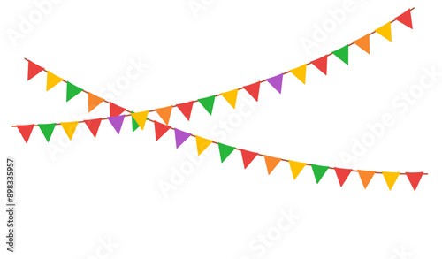 Hanging garlands, border. Carnival party triangle flags for kids. Vector illustration isolated on white background