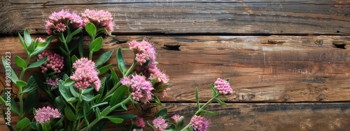 Rhodiola flowers and supplement capsules. Selective focus.
