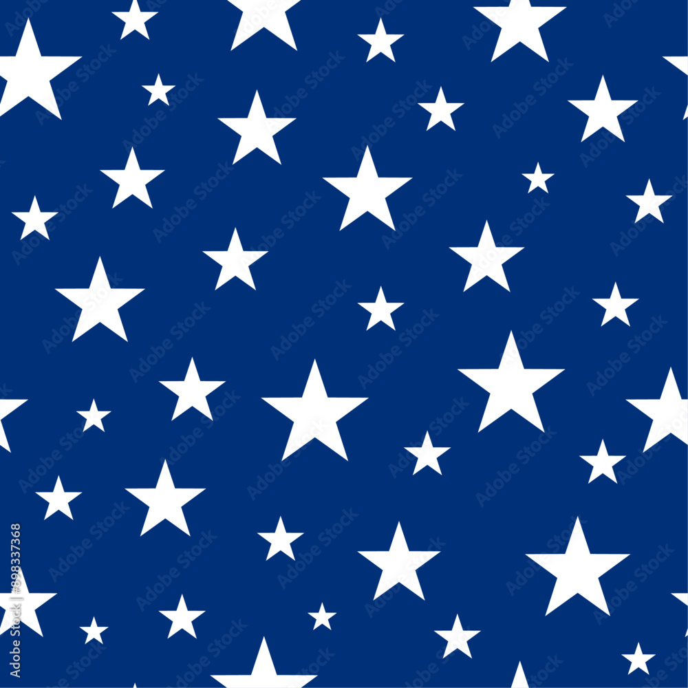 Seamless pattern with white stars on a blue background. Seamless pattern with white stars on a blue background.
