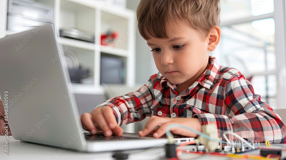 A Young Boy Is Utilizing a Laptop While in a Classroom Environment A Young Boy Is Utilizing a Laptop While in a Classroom Environment