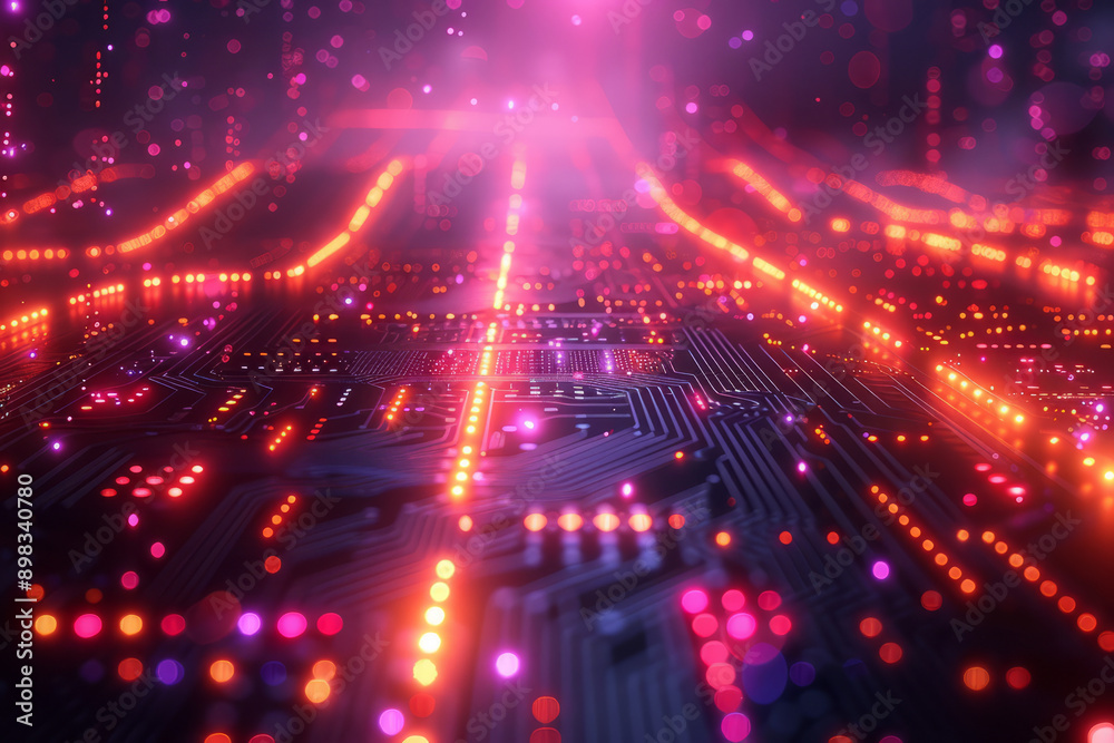 Obraz premium Futuristic server abstraction with glowing neon lights forming intricate data connections and pathways,