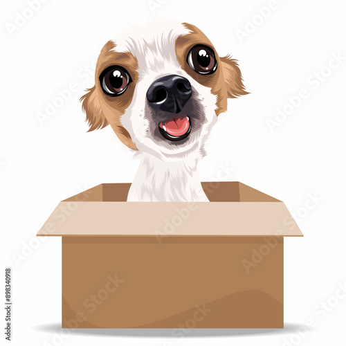 a dog in a box with a sad expression vector illustration