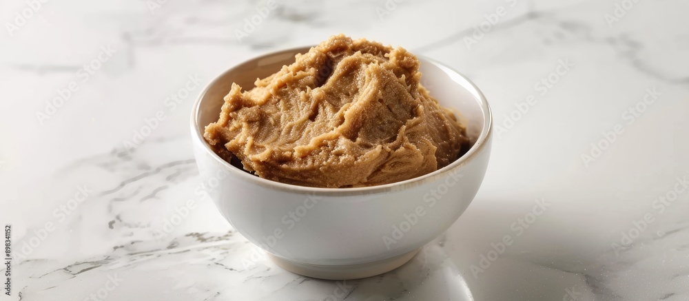 A bowl of soy paste on a white backdrop for a copy space image A bowl of soy paste on a white backdrop for a copy space image