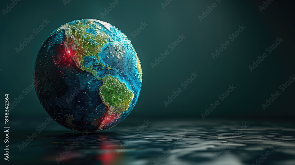 Fototapeta premium Greenhouse effect theme, glass earth planet and plants 