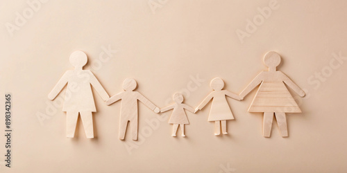 A conceptual image representing family with paper cutout figures of parents and children, set against a bright, green natural background, symbolizing unity and togetherness