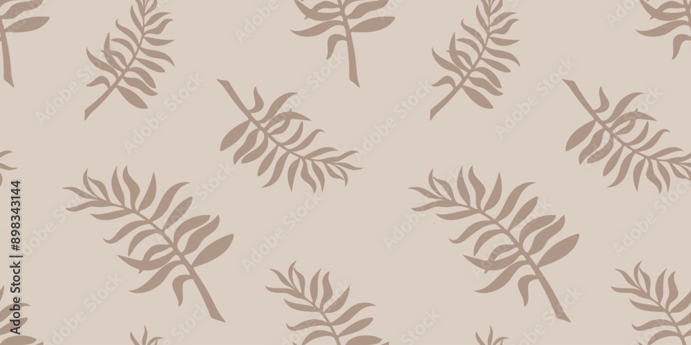 Fototapeta premium Tropical abstract background with palm leaves seamless pattern. Monochrome boho aesthetic design for fabric, textile, wrapping paper, packaging