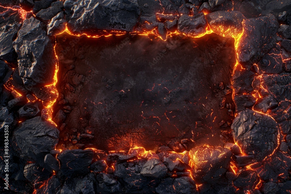Volcanic Lava Frame. A frame of jagged rocks and flowing lava with a fiery glow. The center is a blank, scorched earth landscape, perfect for an intense, volcanic backdrop. Volcanic Lava Frame. A frame of jagged rocks and flowing lava with a fiery glow. The center is a blank, scorched earth landscape, perfect for an intense, volcanic backdrop.