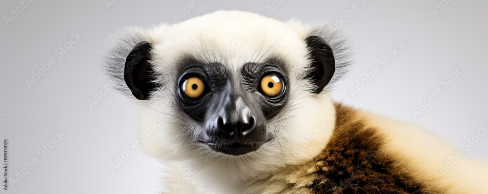 Curious Lemur With Distinctive Features Posing Against a Simple Gray Background Curious Lemur With Distinctive Features Posing Against a Simple Gray Background