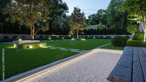 Wallpaper Mural Evening Landscape With Stone Bench and Gravel Path Torontodigital.ca