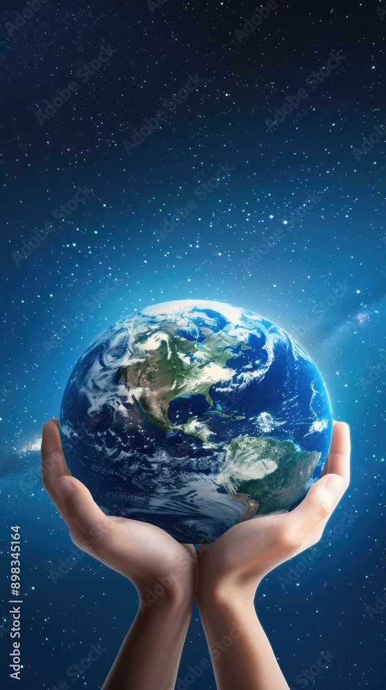 Hands Embracing Earth Beneath a Dazzling Starry Night Sky Hands Embracing Earth Beneath a Dazzling Starry Night Sky