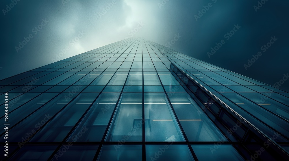 A tall building with many windows and a cloudy sky in the background A tall building with many windows and a cloudy sky in the background