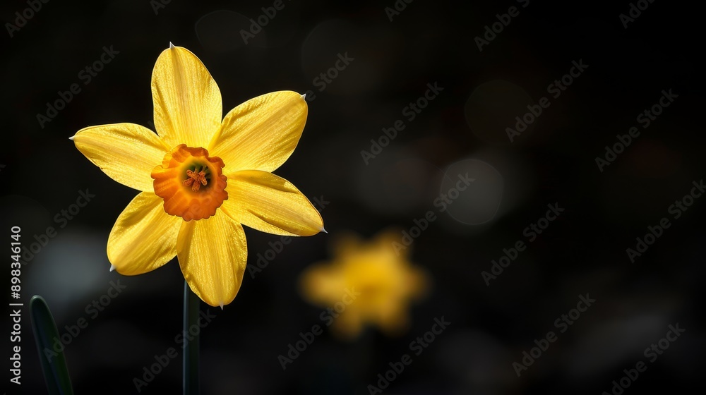 A yellow flower, focused closely, against a black backdrop Bokeh of adjacent flowers softly blurred A yellow flower, focused closely, against a black backdrop Bokeh of adjacent flowers softly blurred