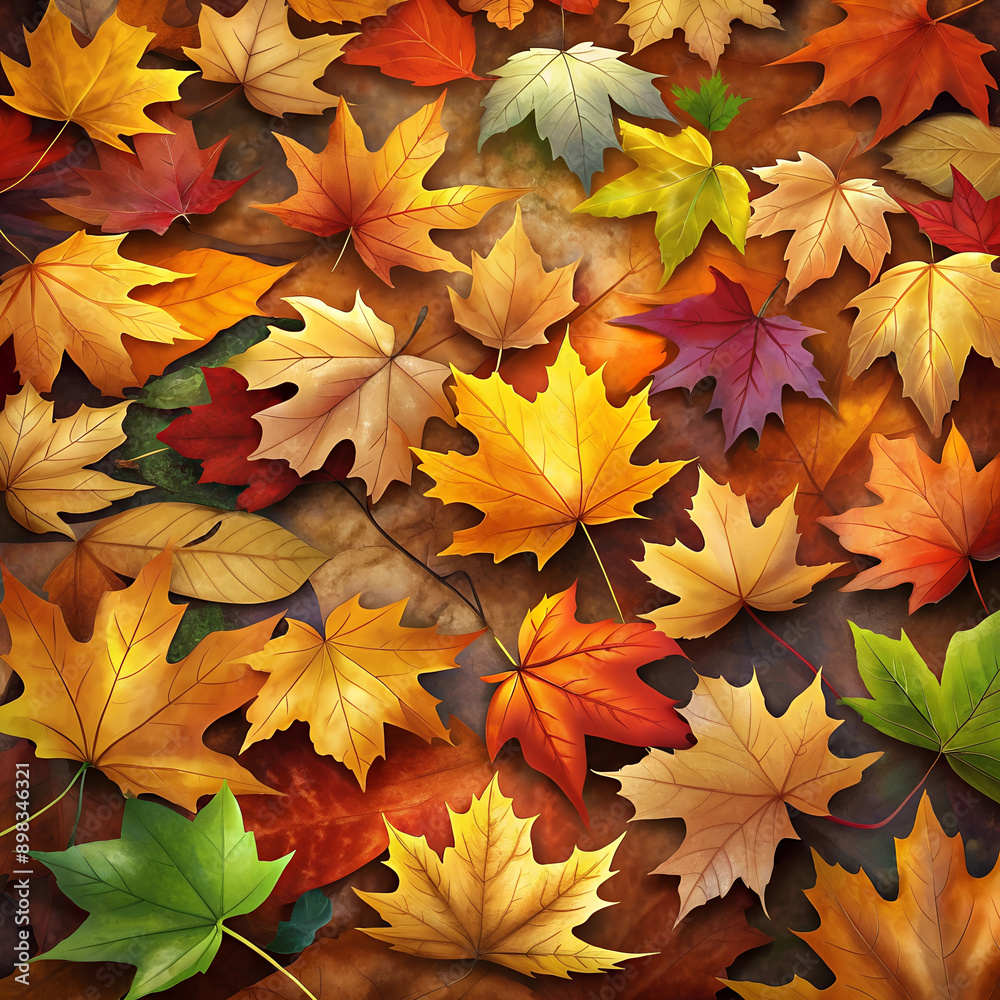 Autumn Leaves on Ground, Warm Colors, Fall Season, with Copy Space Autumn Leaves on Ground, Warm Colors, Fall Season, with Copy Space